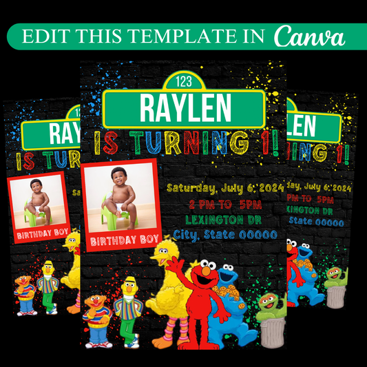 Sesame Street Invitation - Kids invitation - Digital Party Invite - Modern Birthday Template Printable - Editable in Canva