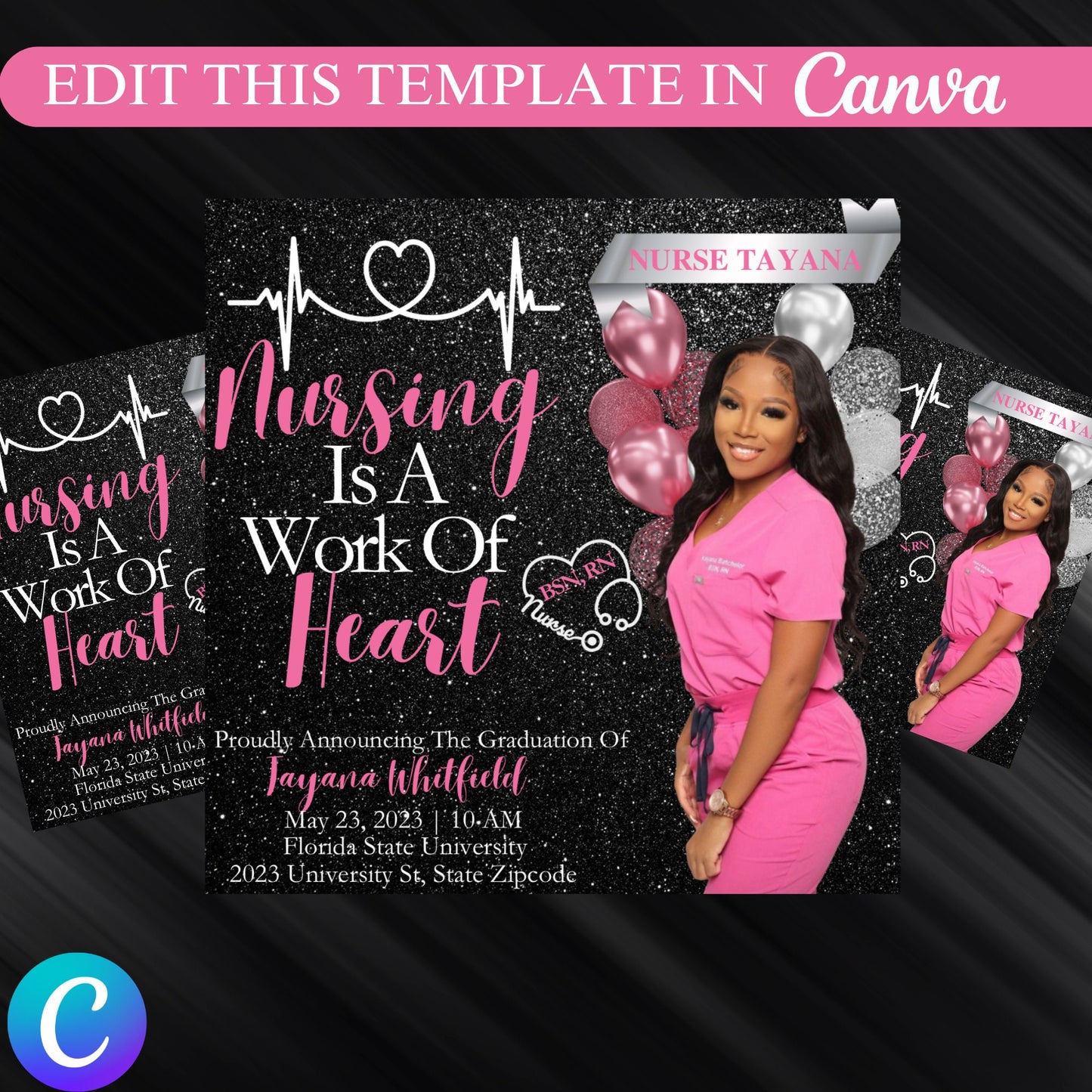 Nursing Is A Work Of Heart - Editable Graduation Flyer