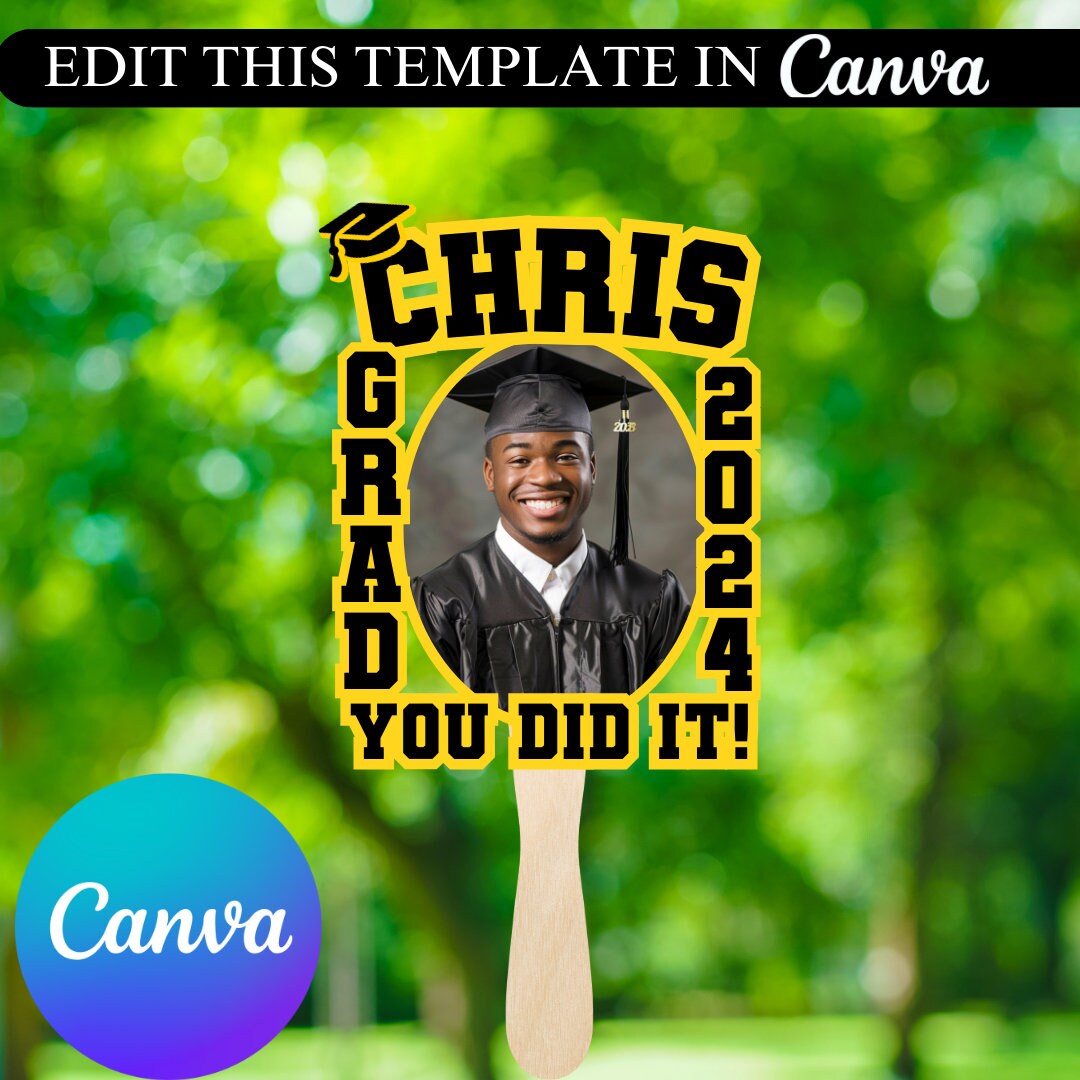 DIY Graduation Fans, Editable Canva Frame for Grad Fans Drag & Drop, G ...