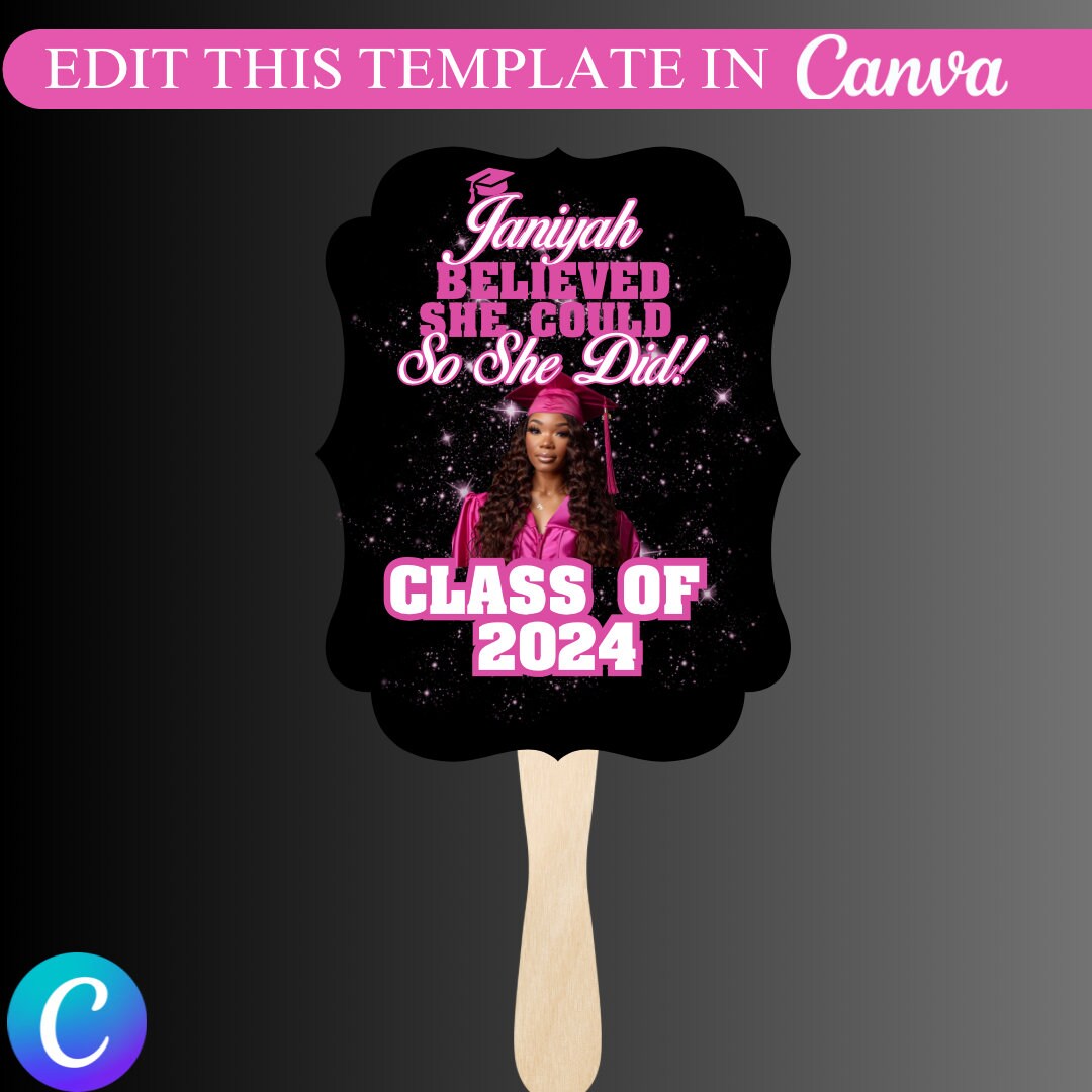 DIY Graduation Fans, Editable Canva Frame for Grad Fans Drag & Drop, Graduation Fan in Cricut, Class Of 2025, Graduation Paddle Fan Template